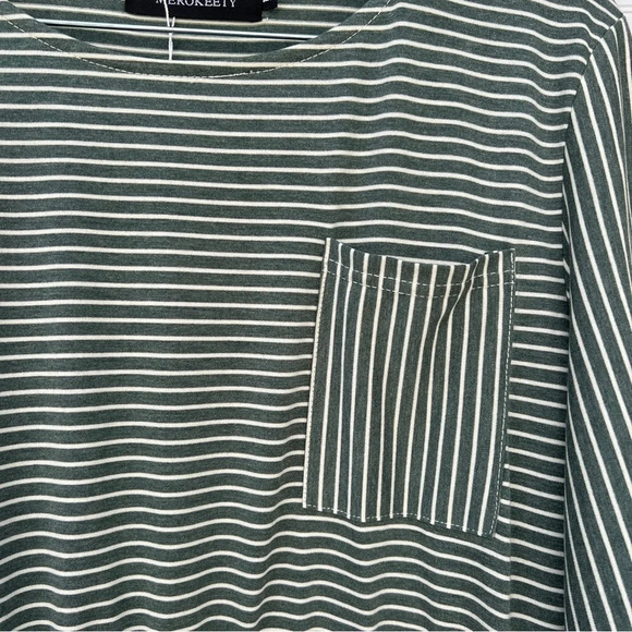 Merokeety Olive Green Striped T-Shirt Dress Women’s L Large Soft Stretchy Casual - Picture 5 of 9